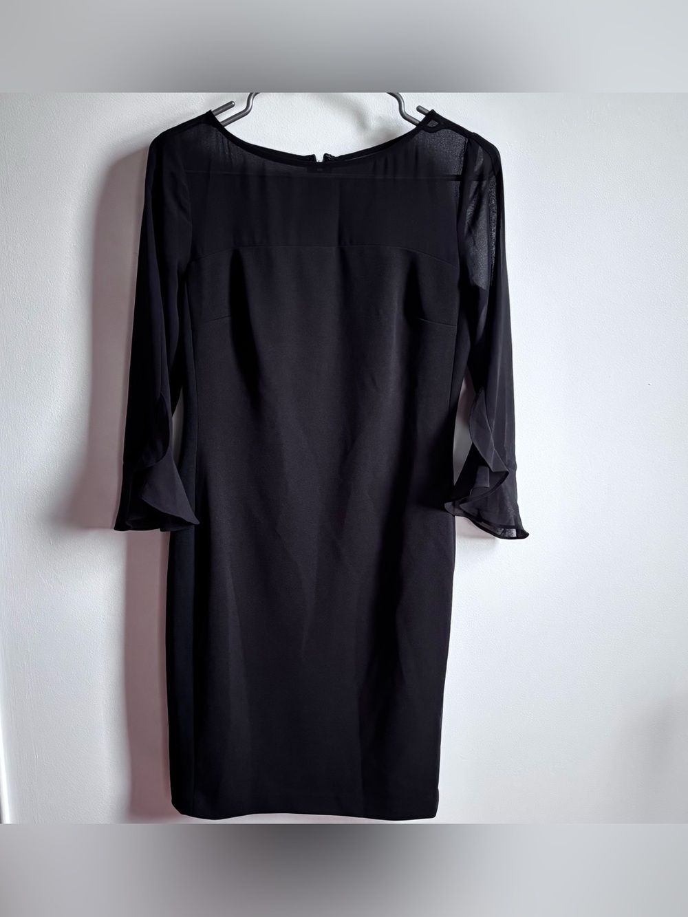 Karl Lagerfeld Black 3/4-Sleeve Sheer-Yoke Dress